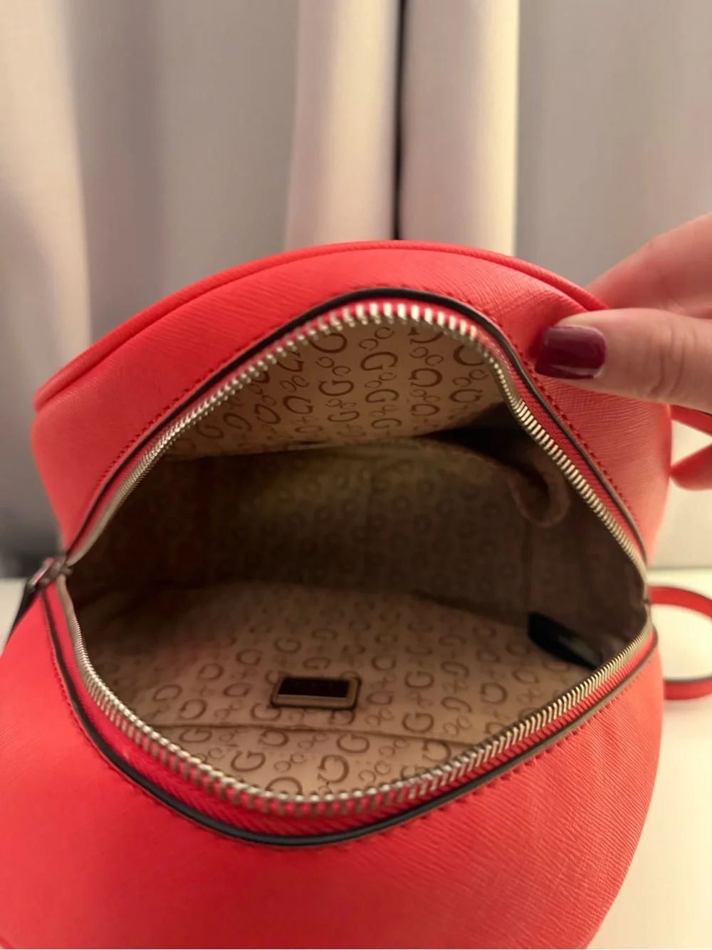 GUESS Los Angeles Red Mini Backpack with Front Zip Pocket